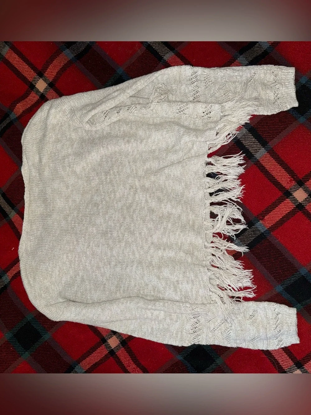 Justice Cream Fringe Knit Sweater